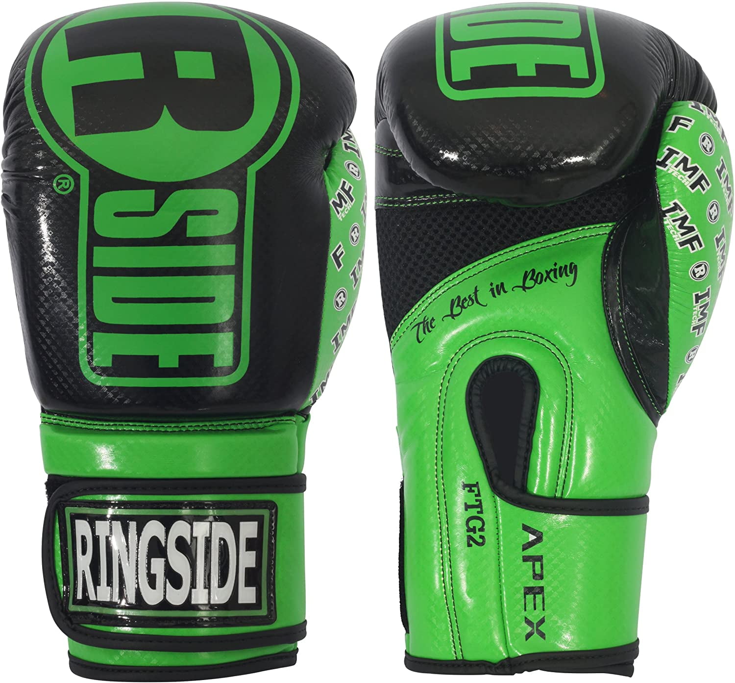 Ringside Apex Flash Sparring Gloves, IMF-Tech Synthetic Boxing Gloves with Secure Wrist Support, Ideal for Men and Women, Black/Green, 16 oz