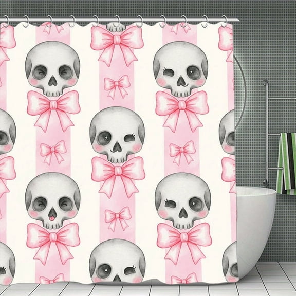 Watercolor Bow Skulls Print Shower Curtain,Modern Fabric Waterproof Shower Curtain Set with Hooks 70.8×70.8Inch (180×180cm)