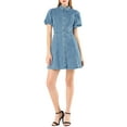 thumbnail image 2 of MODA NOVA Juniors Denim Dress Puff Short Sleeve Button Shirt Dresses, 2 of 5