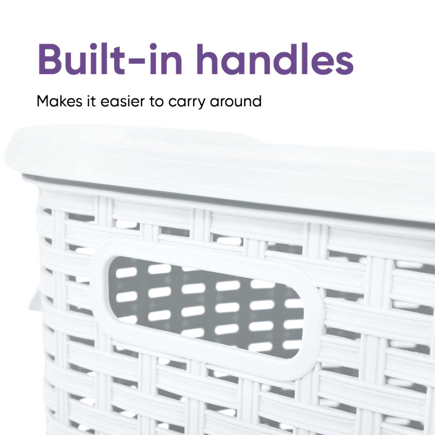 Laundry Basket, Laundry Hamper with Lid, Large 60-liter Wicker Style Hamper with Cutout Handle, to Storage Dirty Clothes in Washroom, Bathroom, Bedroom, or Dorm Room, White Color. By Superio