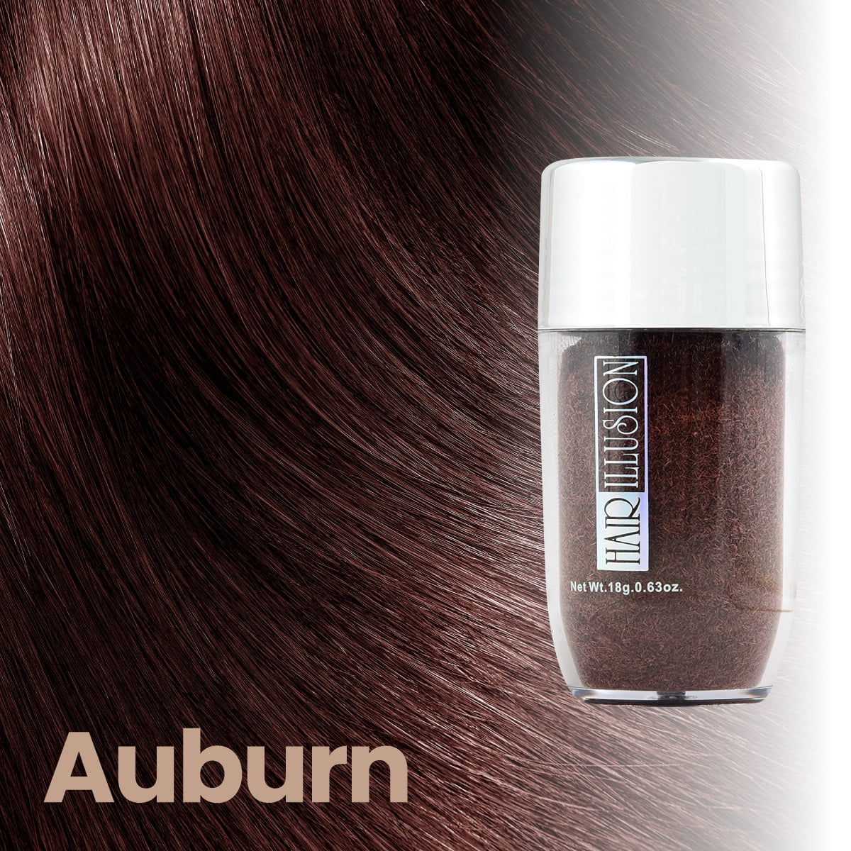 Hair Illusion Auburn Real Hair Fibers for Thinning Hair - 100% Natural Texture, Non Synthetic Hair Fibers - Bald Spot Cover Up for Women & Men - 18 Gram