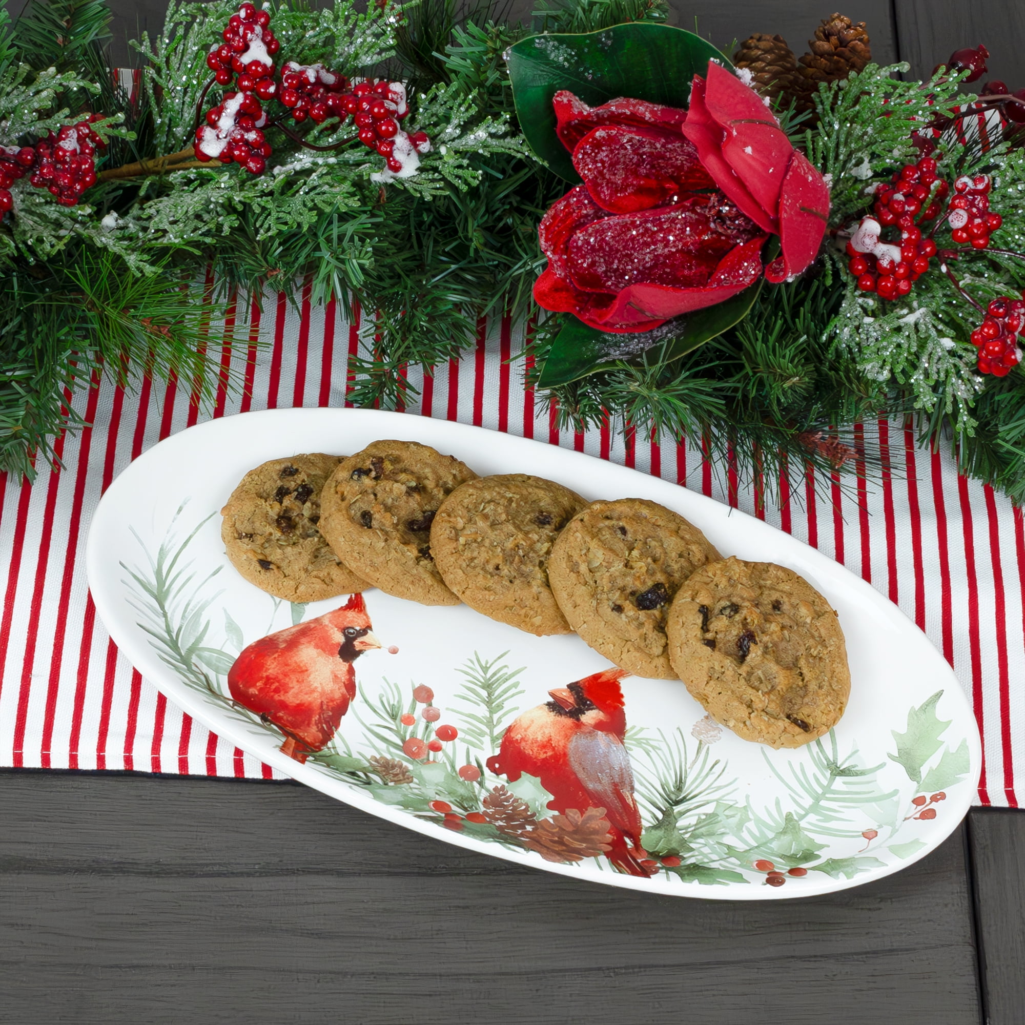 AuldHome Cardinal Ceramic Christmas Platter Oval Holiday Serving Plate and Tray Walmart