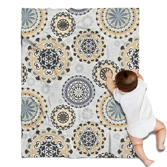 Beige Ethnic Mandala Pattern Blanket,Comfortable Soft Flannel Throw Blanket,All Season,Warm Lightweight Blankets for Sofa Bed Couch Living Room Chair,30"x40"