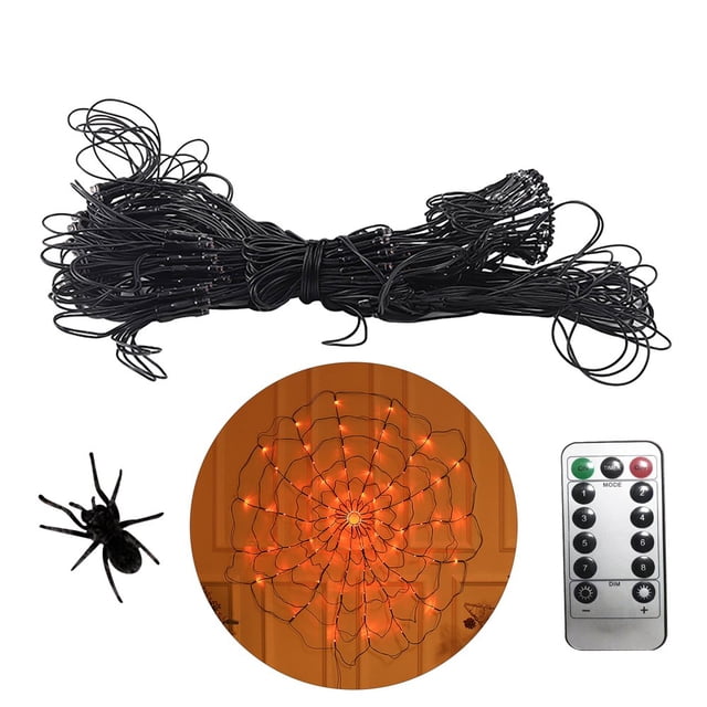Built-in Bright 96 LEDs 8 Flashing Modes Energy-saving LED Light Spiderweb Halloween Decorative Light with Remote Control Set Par