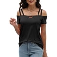 thumbnail image 2 of Ruyang Women's 2024 Spring/Summer New Solid Short Sleeved Double Camisole One Line Neck Top T Shirt Long Sleeve Rayon Tops for Women, 2 of 6