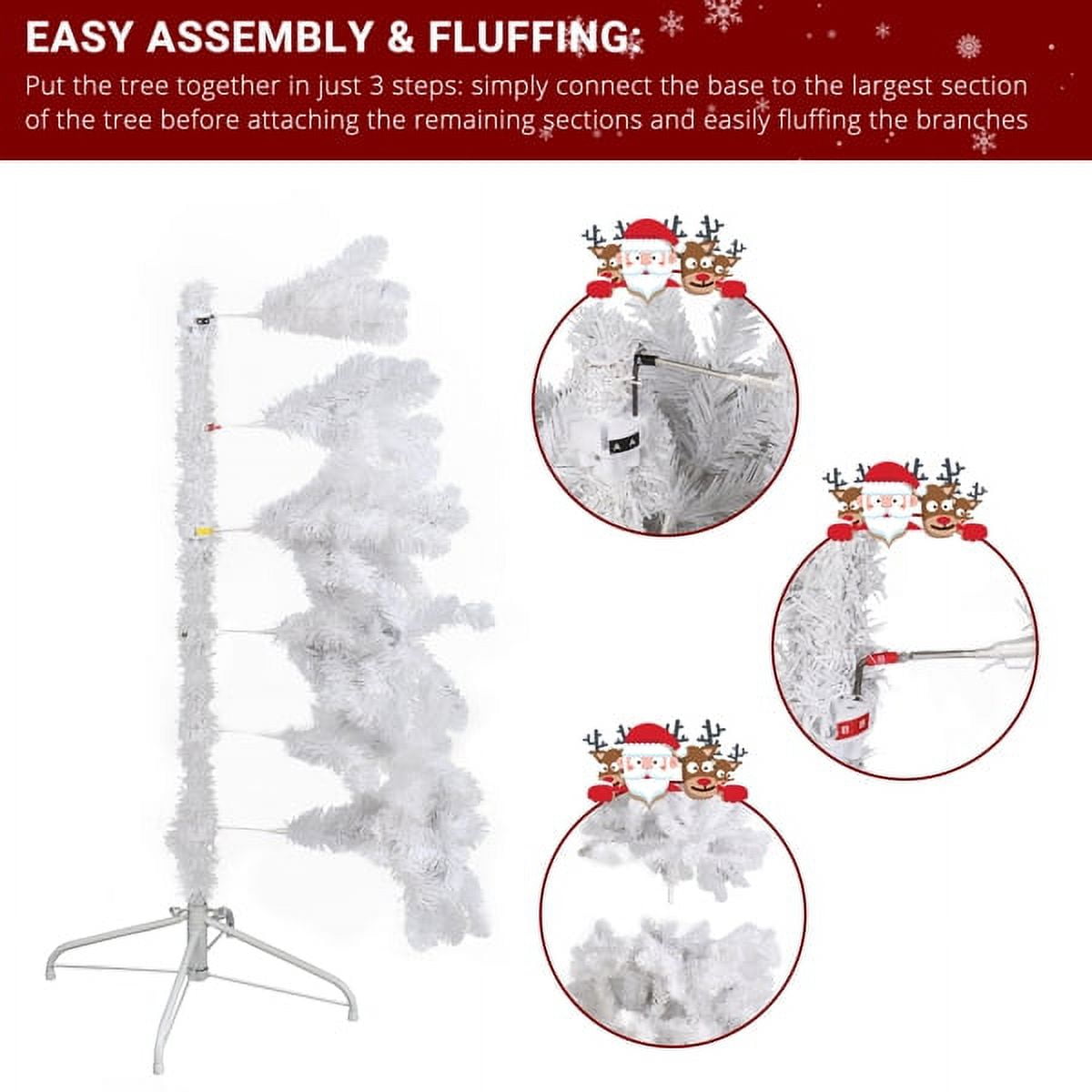 6ft White Hanging Structure Christmas Tree - 845 PVC Branches, 300 Cool-Color LEDs, Sturdy Iron Stand, Indoor Holiday Decor