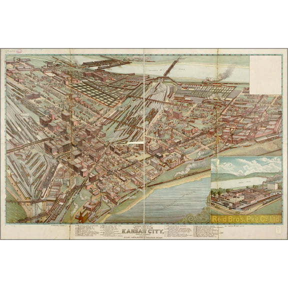 24"x36" Gallery Poster, Panoramic map of Kansas City, Missouri 1895