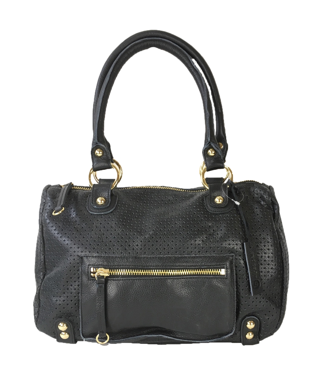 Linea Pelle Dylan Perforated Leather Speedy Satchel Black