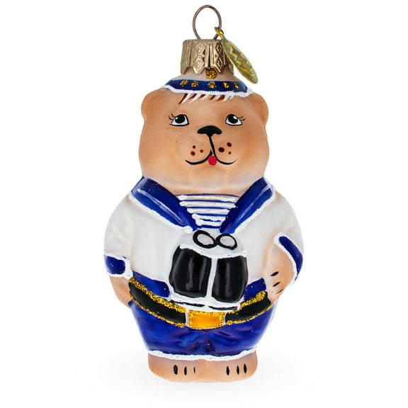 Sailor Bear with Binoculars Glass Christmas Ornament