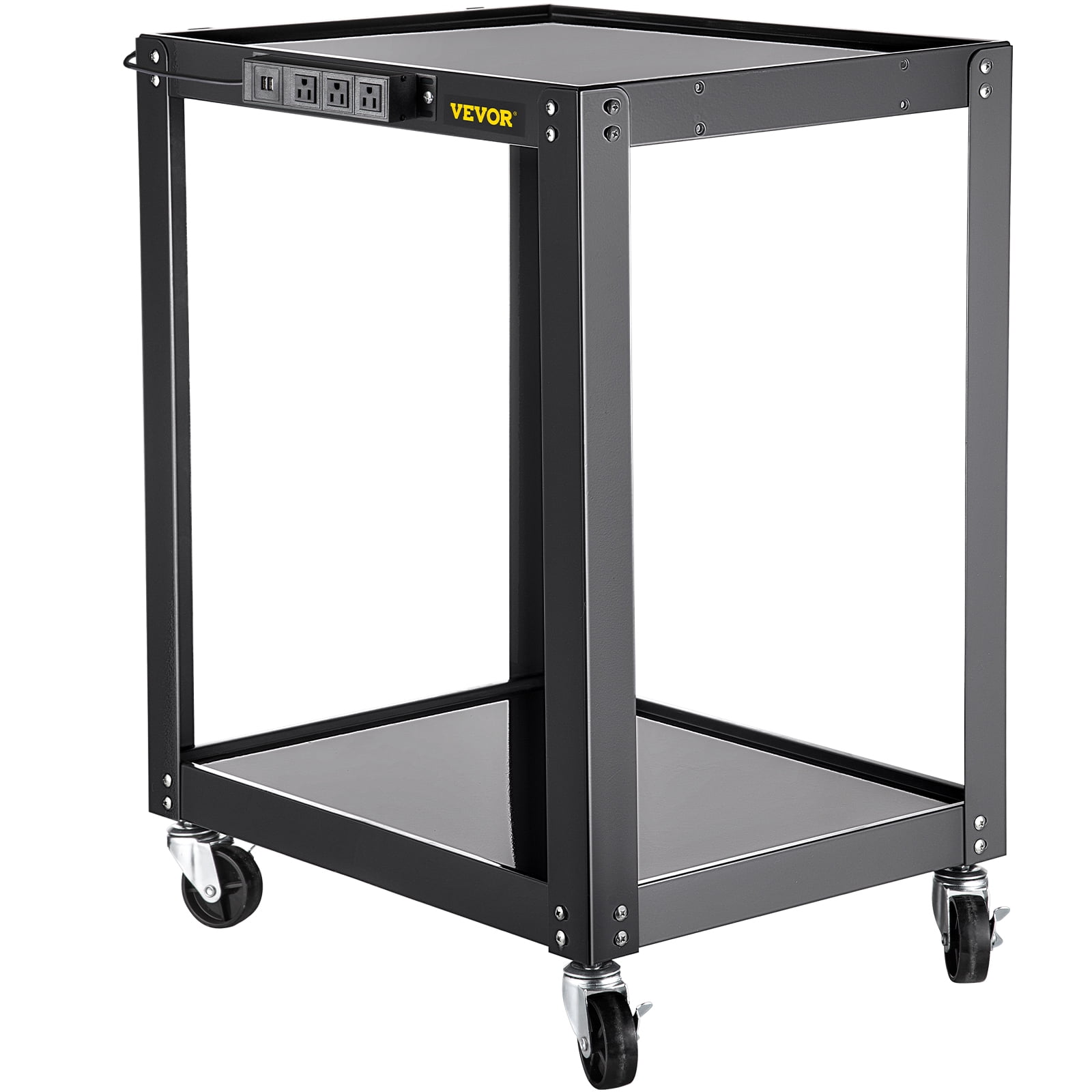 SKYSHALO AV Trolley, 26" Tall, Equipped with Power Outlet, 24x18" Cart Featuring 2 Levels, 4 Movable Wheels & 2 Brakes, Supports up to 150 lbs, Ideal for Workplaces and Educational Settings