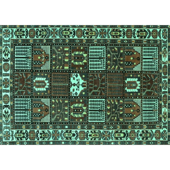 Ahgly Company Machine Washable Indoor Rectangle Persian Turquoise Blue Traditional Area Rugs, 5' x 7'