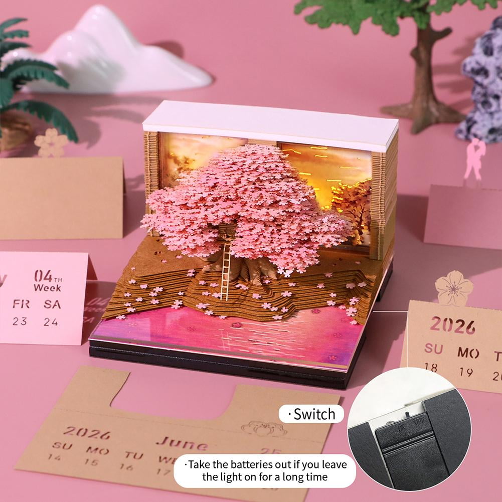 ZOUBAOQ 3D Calendar 2026,3D Time Piece Calendar 2026, Blossom Design 3D Notepad Paper Sculpture Artwork,Exquisite Creative Non Stick Sticky Note DIY Post Notes for Office Home Gifts Ornaments