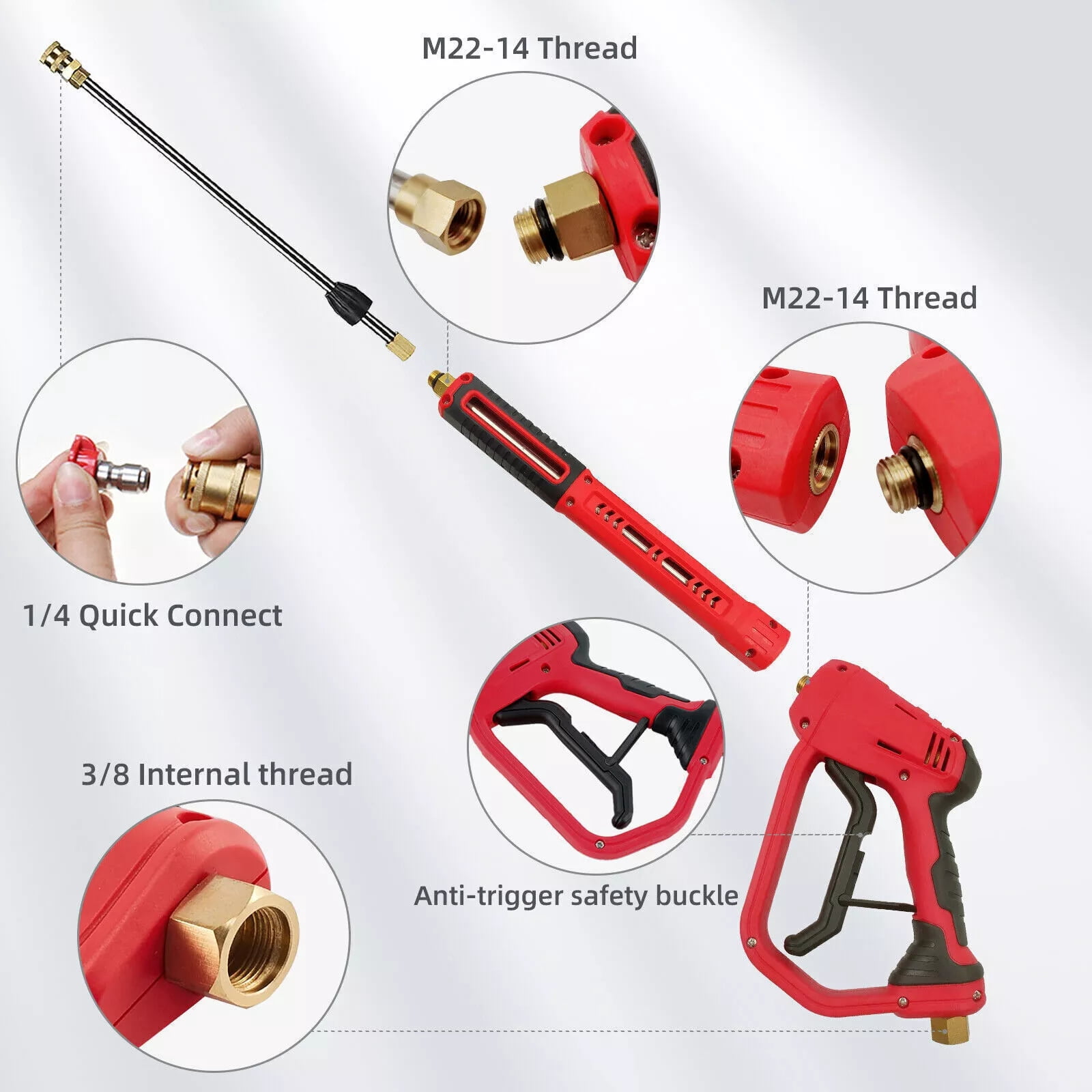 High Pressure 4000PSI Car Power Washer Gun Spray Wand Lance Nozzle and Hose Kit