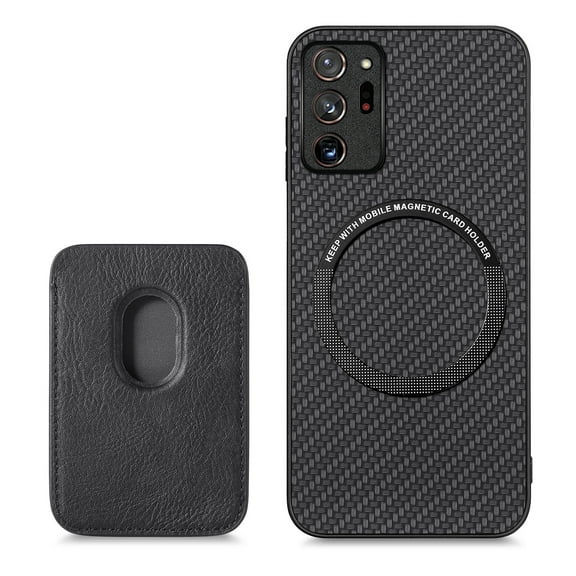 Cutyskin Carbon Fiber Texture PU Leather Case for Samsung Galaxy Note20 Ultra, with Detachable Card Holder, Compatible Magsafe Charging, Ultra Thin Design Shockproof Phone Case for Note20 Ultra, Black