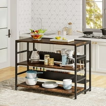 Tribesigns Kitchen Island with 5 Storage Shelves, Industrial Kitchen Baker's Rack Coffee Bar Station with Large Worktop and 6 Hooks, Rustic Brown & Black