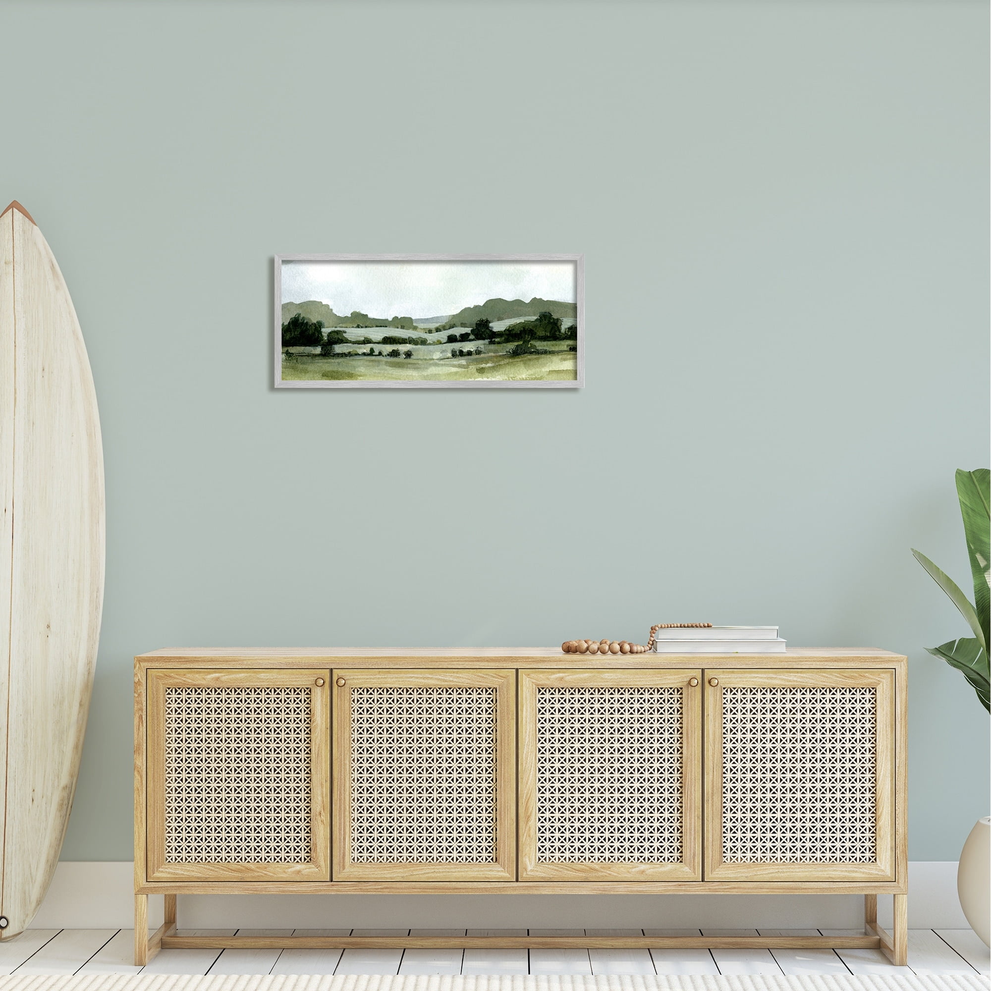 Stupell Industries Distant Rolling Hills Rural Grassland Scenic Landscape Painting Gray Framed Art Print Wall Art, Design by Emma Caroline
