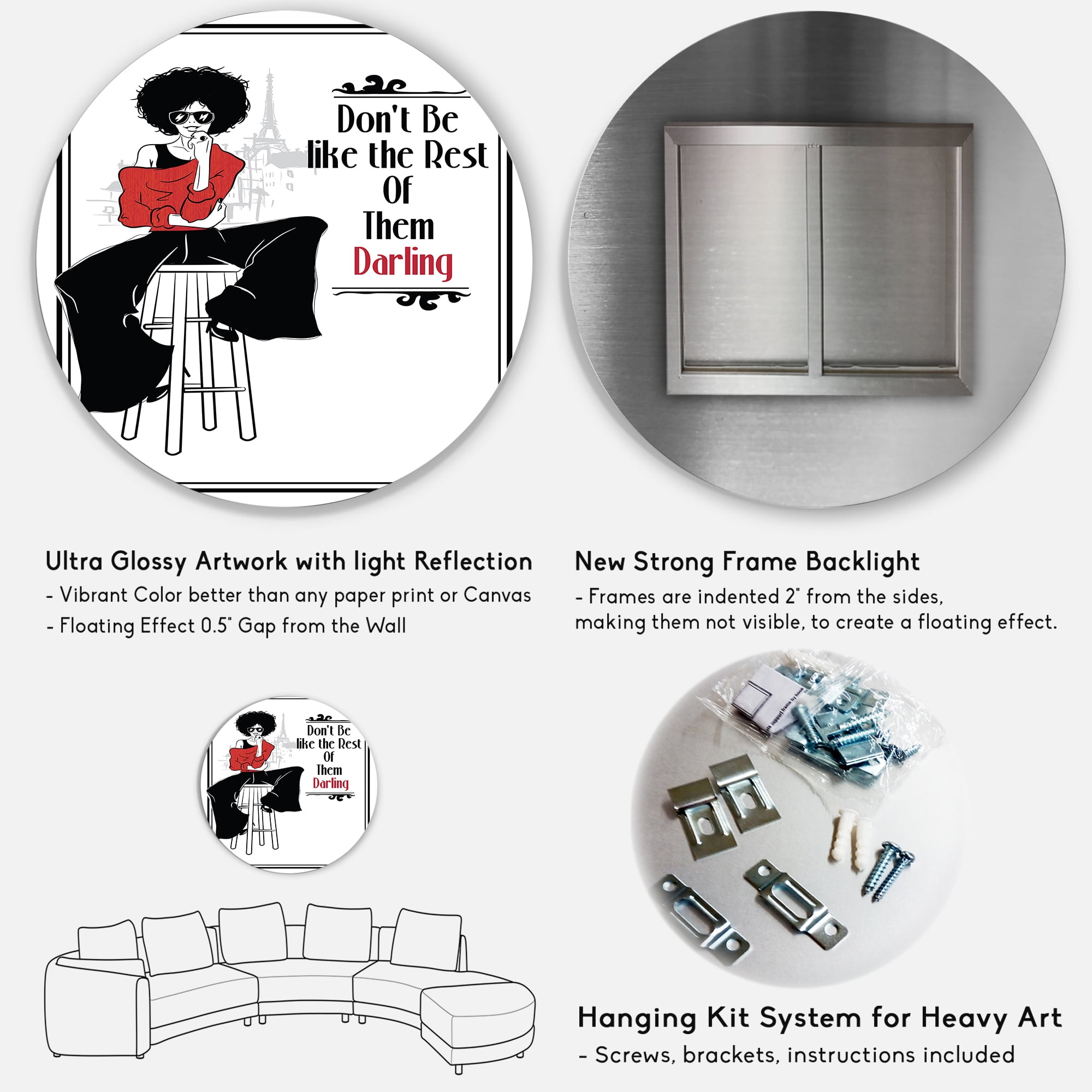 Designart 'Style Passion Life Fashion Woman VI' Modern Circle Metal Wall Art 29x29 - Disc of 29