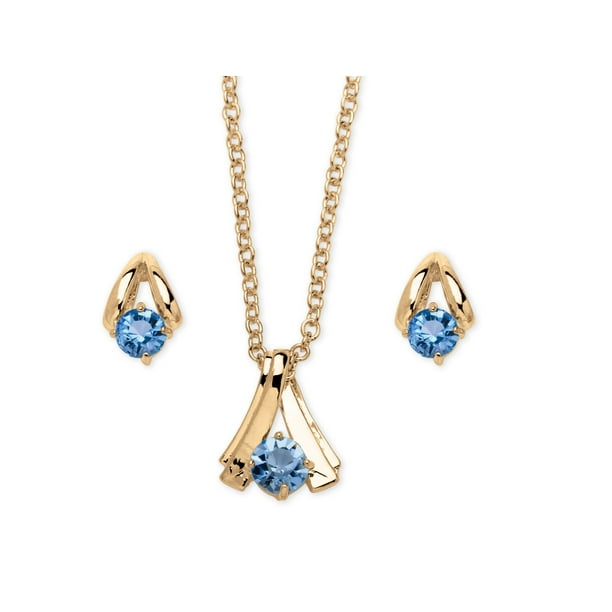Palmbeach Jewelry Round Simulated Birthstone Solitaire Necklace And Earring Set In Goldtone 18 March Simulated Aquamarine Walmart Com Walmart Com