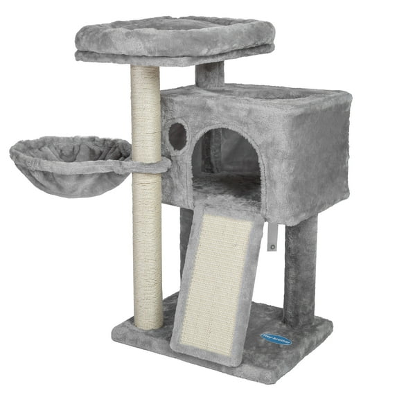 Hey-brother Cat Tower, Condo with Sisal Posts and Scratching Board, Cat Tree with Padded Plush Perch for Kittens, Light Gray MPJ004SW