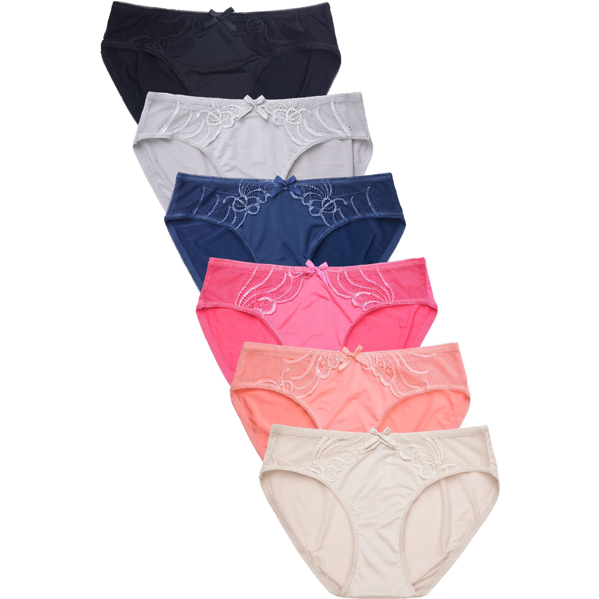 247 Frenzy Women's Essentials PACK OF 6 Lace Accent Bikini Panty Underwear LP7227PK1