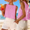 thumbnail image 4 of Plaid Shirts For Women Solid Color Work Blouses Businesscasual Tops For Women Gauze Tank Tops For Women Summer Beach Sleeveless Tops Weighted Vest Woman Wide Strap Tank Tops For Women, 4 of 8