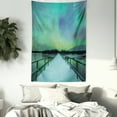 thumbnail image 3 of Aurora Borealis Tapestry, Long Mystic Sky over Bridge in Snowy Arctic Frozen River Image, Wall Hanging for Bedroom Living Room Dorm Decor, 60W X 80L Inches, Lime Green Petrol Blue, by Ambesonne, 3 of 5