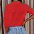 thumbnail image 5 of Red Young Adult Tops Autumn Leisure Long Sleeve V-neck Button Women's Shirt Plus Size Tops for Women, 5 of 6
