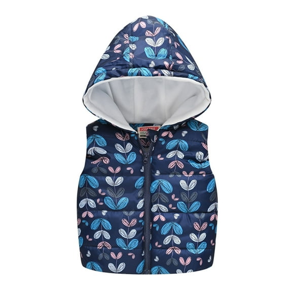ATOGUTA Toddler Winter Coat Winter Down Vest Hooded Vest Zip Windproof Padded Vest Jacket Dark Blue, Size 12M-5T