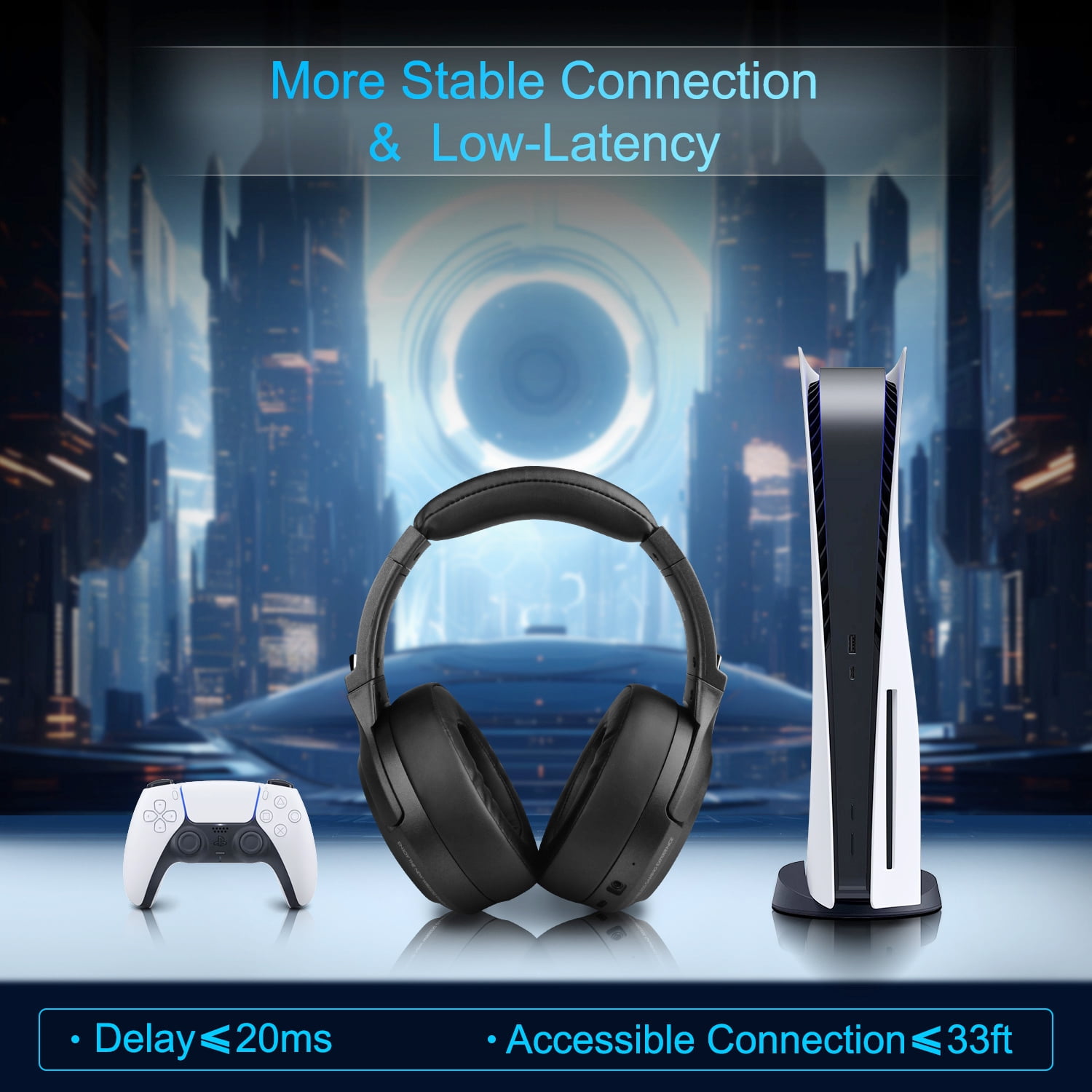 Wireless Gaming Headset,2.4G/Bluetooth Gaming Headphones w/Detachable Noise Cancelling Mic,Stereo Surround RGB Noise Cancelling Over Ear Headphones,3.5mm Wired for PS4 PS5 Xbox PC,Black,FCC Approved