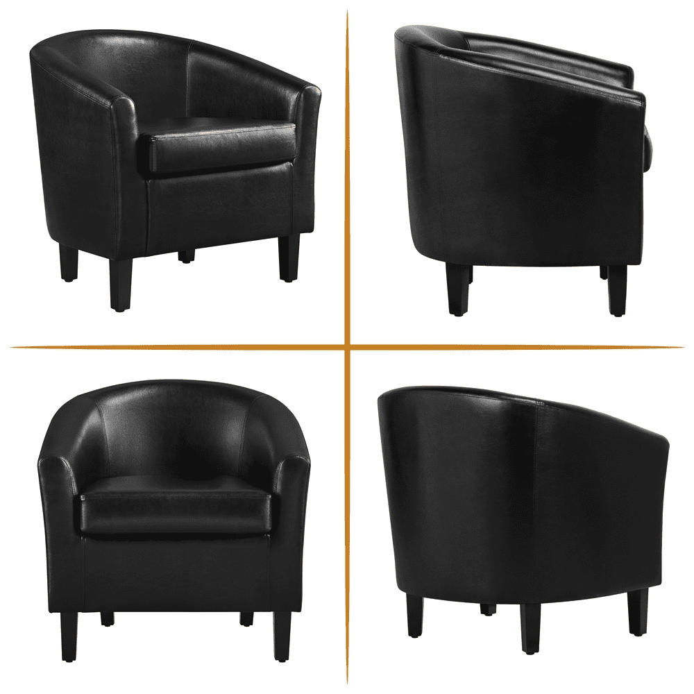 Renwick Faux Leather Barrel Accent Chair for Living Room, Set of 2, Black