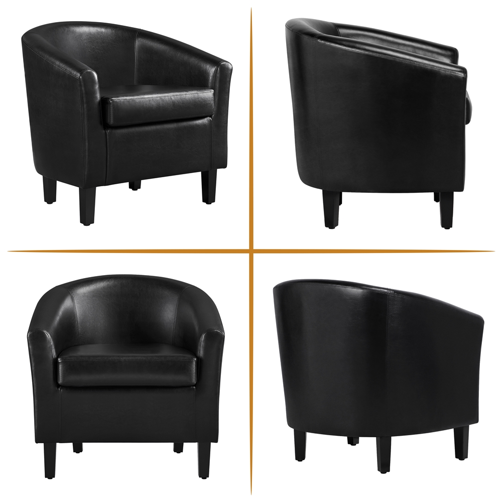 Renwick Faux Leather Barrel Accent Chair Set of 2, Black photo 8