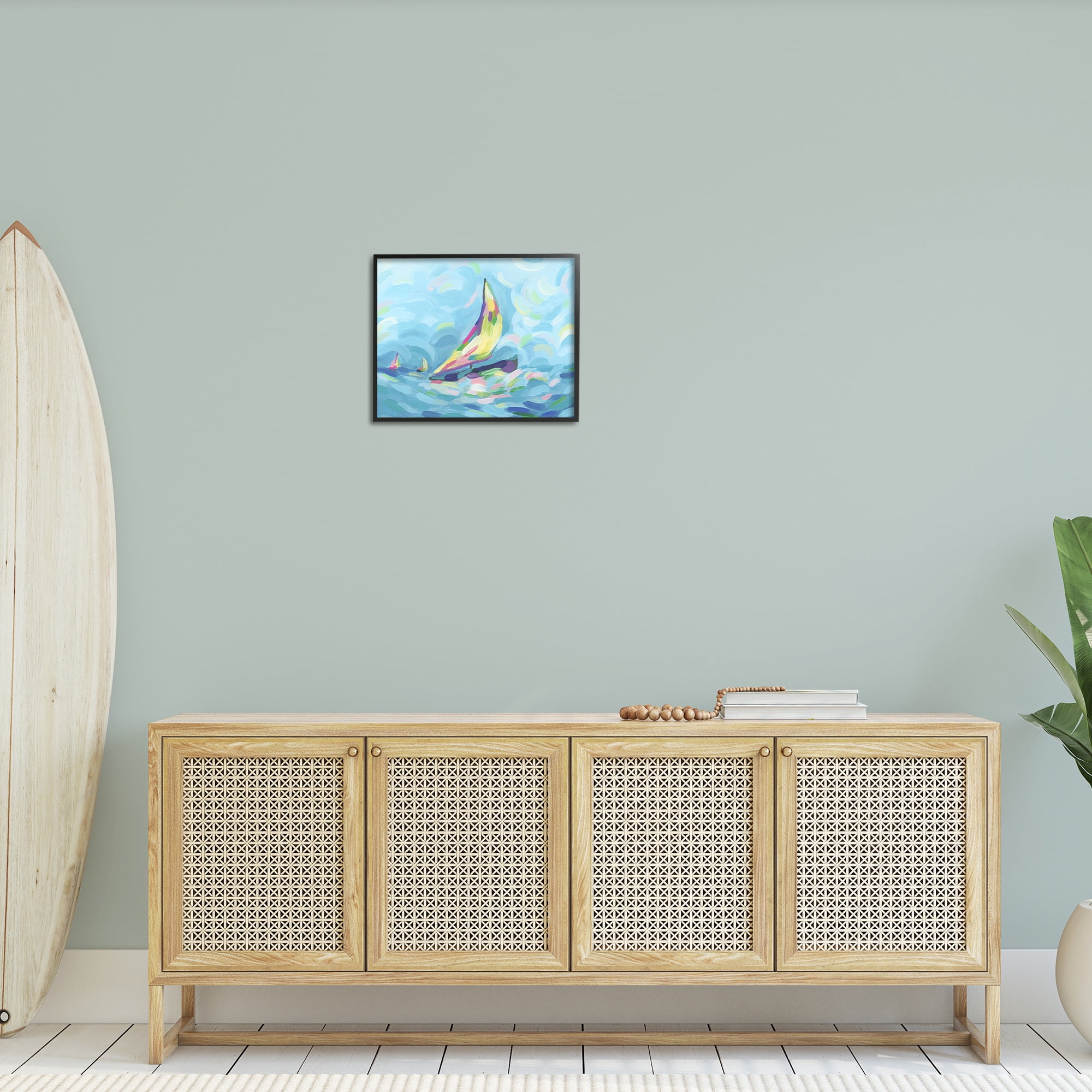 Stupell Industries Abstract Sailboat View Nature Painting Black Framed Art Print Wall Art, 20 x 16