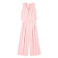thumbnail image 5 of Mifsaly Two Piece Linen Sets for Women Sleeveless Pleated V Neck Top and Flowy Long Pants with Pockets Dressy Casual Summer Travel Vacation Outfits Pink,L, 5 of 8