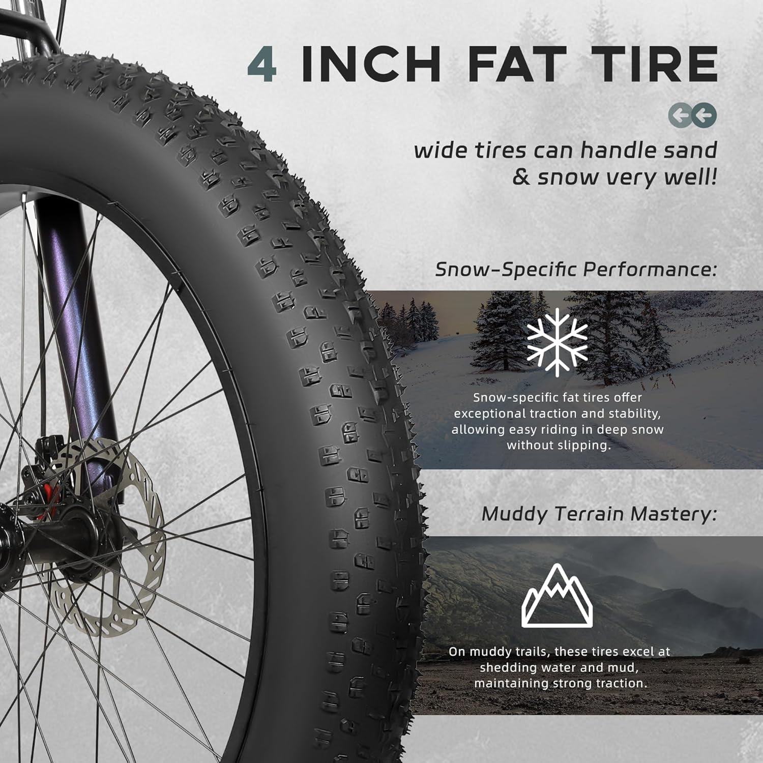 Marknig Fat Tire Mountain Bike with 26 inch Wheels, 21 Speed with High Carbon Steel Frame, Double Disc Brake and Front Suspension Anti-Slip Bikes, Purple