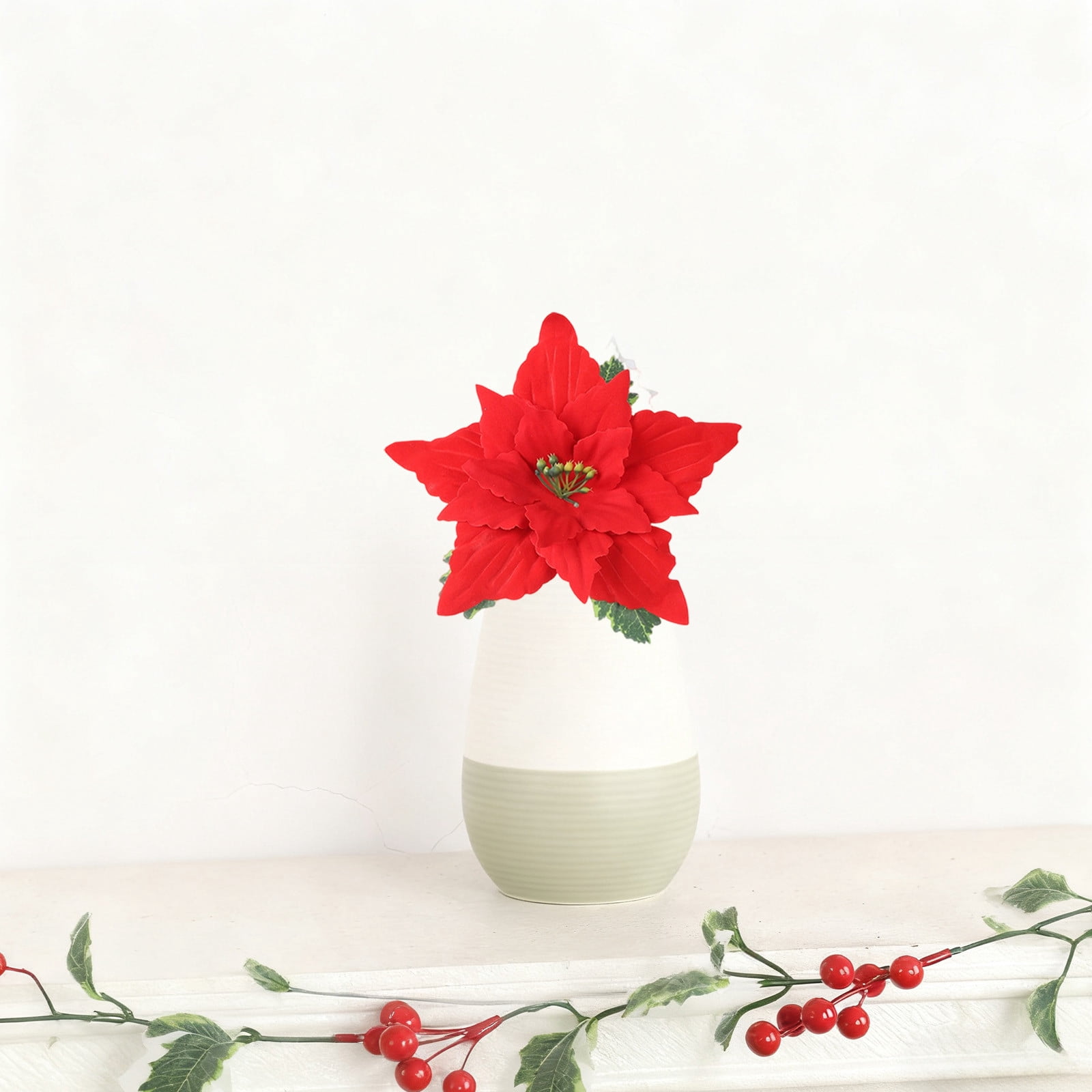 Bwiyojiz Christmas Decorations Home Decor Count 5pcs Decoration Holiday Products Flannel 5-fork Bouquet Simulation Flower Poinsettia Ornament, Gifts for Family, Red