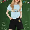 thumbnail image 2 of Shadoumai Girls 2 Pieces Summer Outfits Cute Print Short Sleeve Top + Shorts Lightweight Hoodie Pullover Tops Sweatsuit Pants, 2 of 4