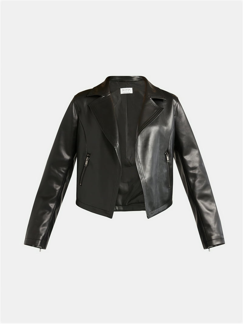 Sofia Jeans Women's Faux Leather Stitch Moto Jacket, Sizes XS-XXL
