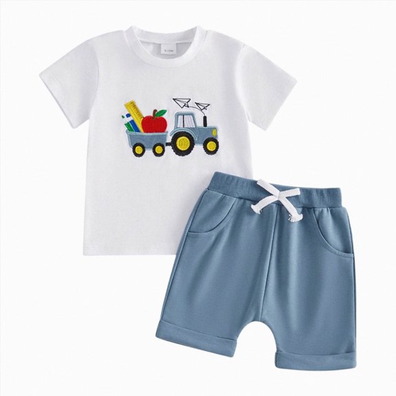 Nwiuh Toddler Baby Boy Girl Back To School Outfits First Day of Preschool T-Shirt Top Gingham Shorts Sets Kindergarten Outfit (White, 3-4 Years)