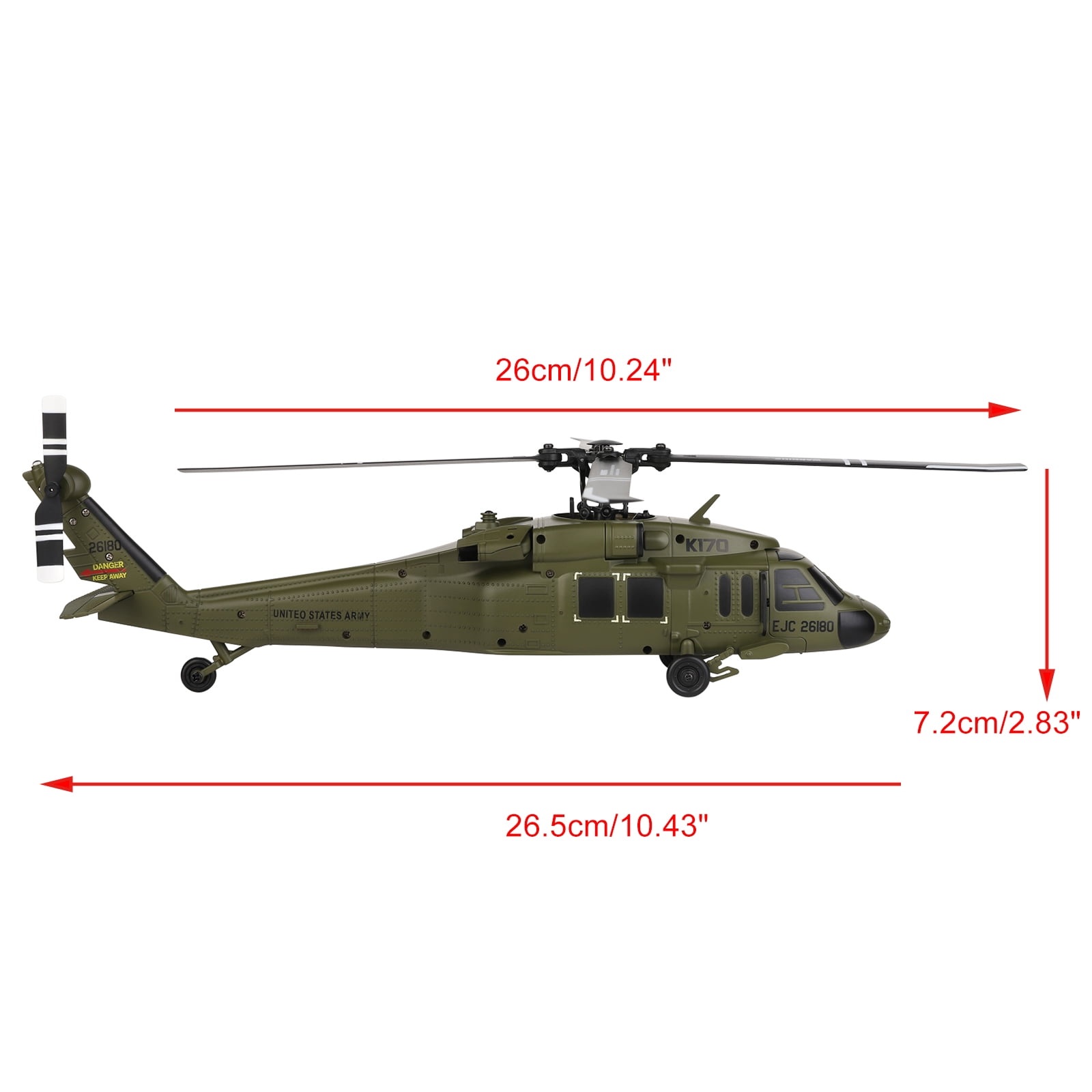 Bruce&Shark K170 RC Helicopter Model, Black Hawk UH-60L 170 Size 4CH Flybarless Helicopter with Adjustable Left and Right Hand Throttle (RTF Version)
