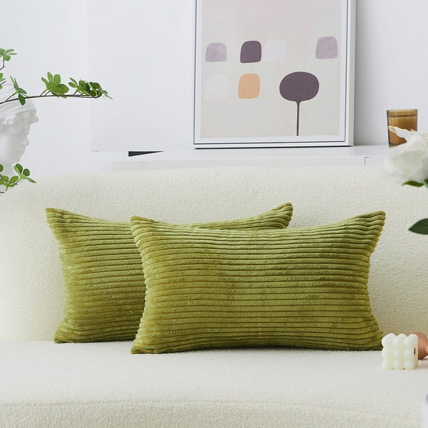 IMMEKEY Pillow Cover Set of 2 Plush Striped Corduroy Velvet Throw