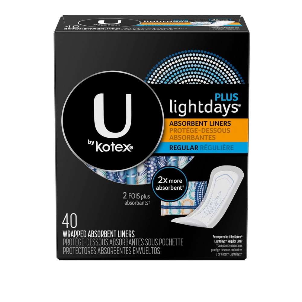 U By Kotex Lightdays Plus Absorbent Liners 40 Count Each Walmart Com Walmart Com