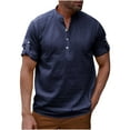 thumbnail image 2 of Mens Summer T Shirts Casual Solid Short Sleeve Stand-up Collar Summer Classic Cotton T Shirts - Navy∣2XL, 2 of 9