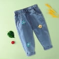 thumbnail image 4 of Hessimy Girls Baggy Jeans,Ripped Heart Patch Denim Pants,Casual Loose Fit Wide-Leg Trousers(Blue,6-12 Months), 4 of 6