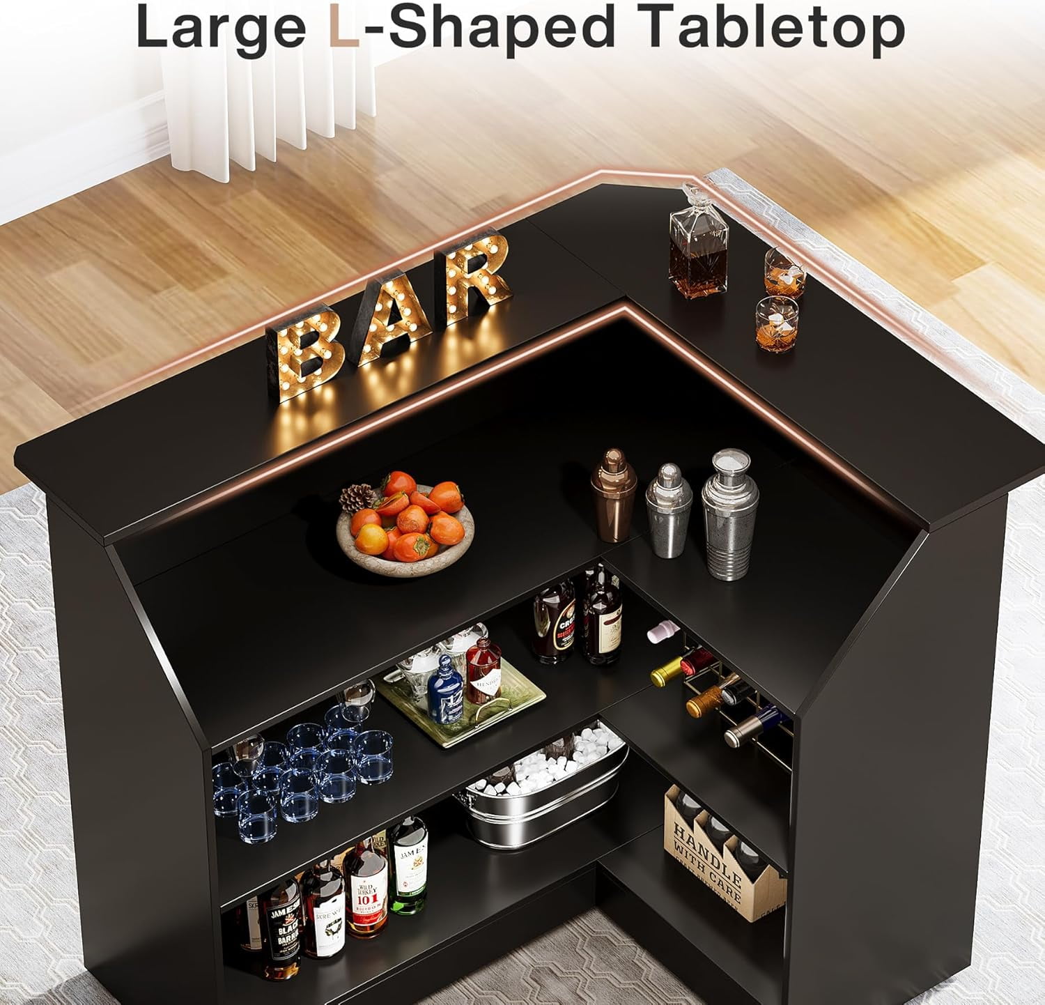BAR COUNTER TABLE SMBT×NTF Tribesigns Bar Cabinet, L-Shaped Home Bar Table with