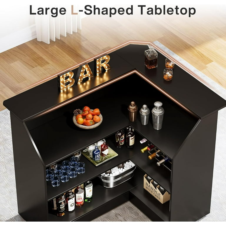 Finmind L-shaped Home Bar Cabinet with Glass Holders, Multi