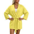 thumbnail image 6 of LNWUY Womens Belted Wrap Sweater Cardigan, Oversized V Neck Knit Coat, Solid Color Open Front Fall Winter Jacket Outerwear Yellow Free Size, 6 of 7