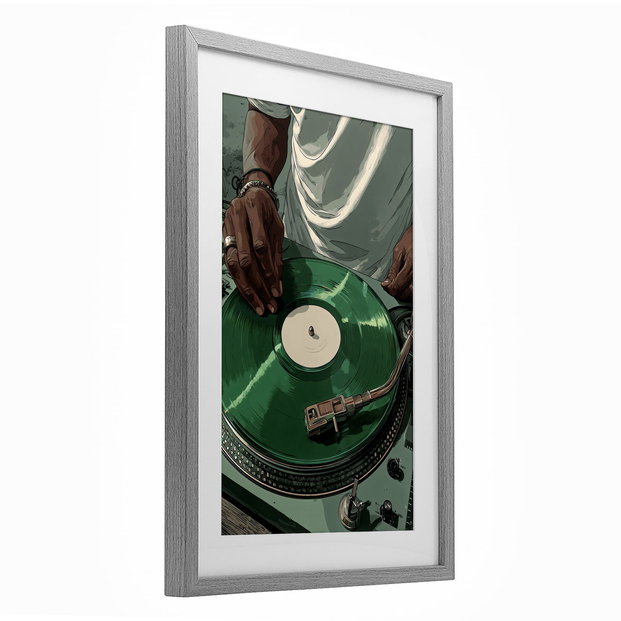 Stupell Industries DJ Spinning Green Record Gray Framed Print Under Glass, design by Franklyn Gregory