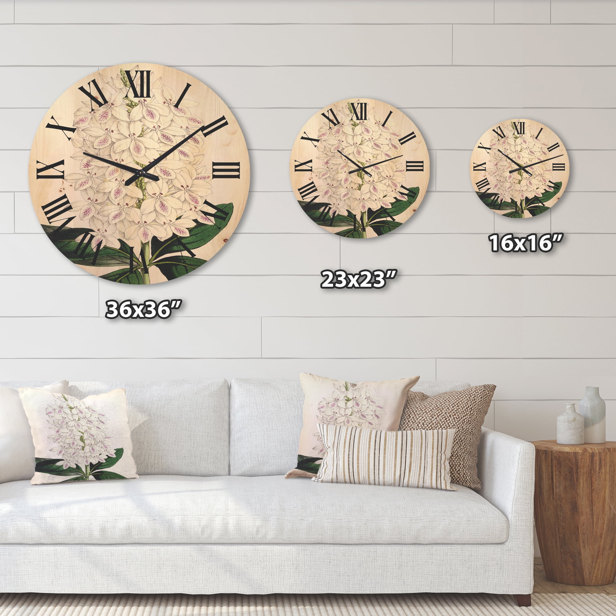 Designart 'Ancient White Orchid III' Traditional Wood Wall Clock