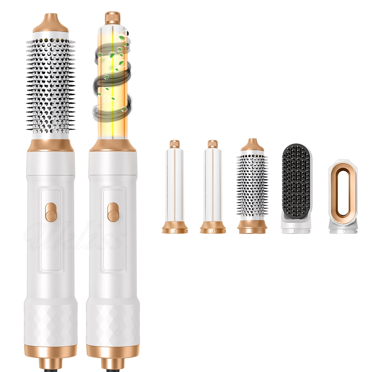 5-in-1 Hot Air Brush Styler Kit, Interchangeable Hair Dryer Brush Set with Curling Barrels, Volumizer, and Smoothing Brush for All Hair Types