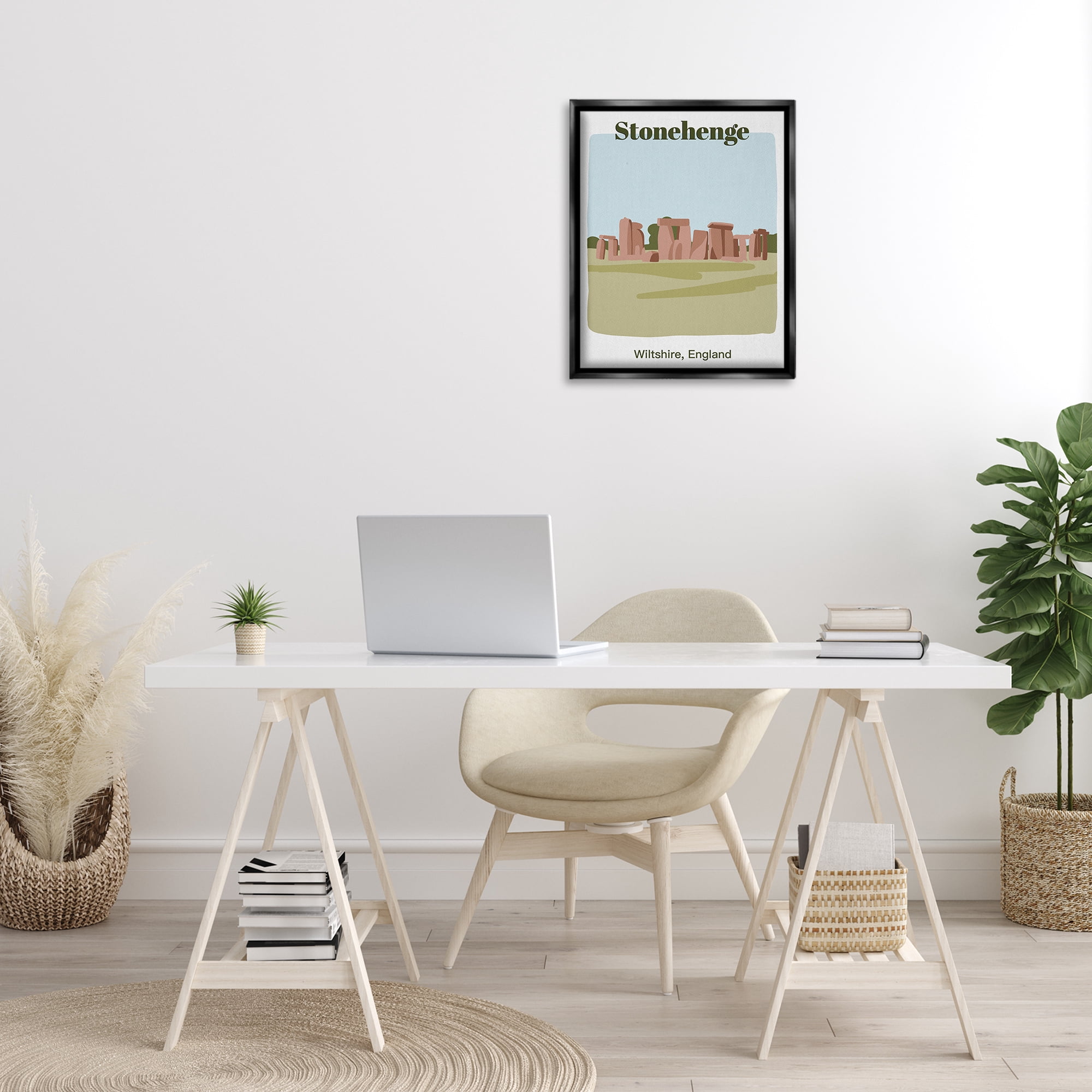 Stupell Industries Stonehenge Landmark Architecture Town & City Painting Black Floater Framed Art Print Wall Art, 17 x 21